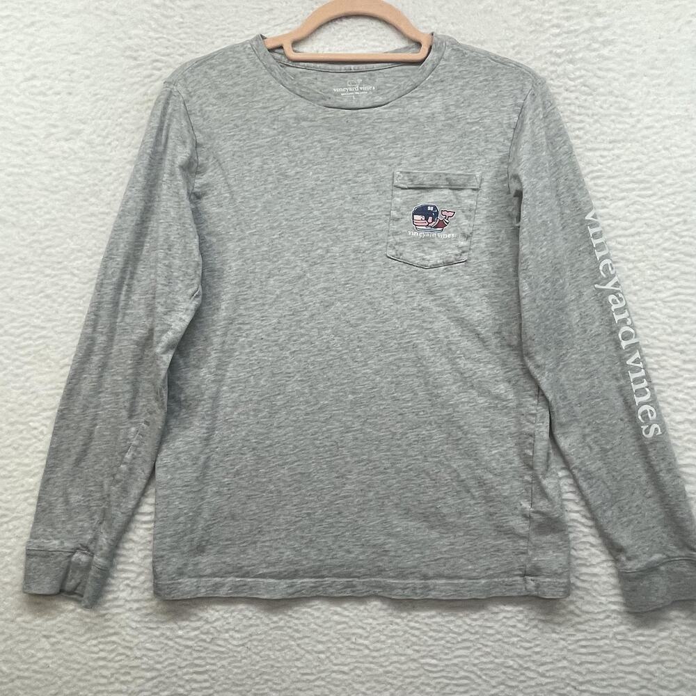 Vineyard Vines Shirt Boys Large Gray Long Sleeve Hockey Whale Graphic Tee